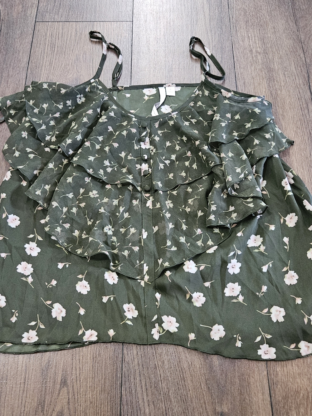 Women's LC Lauren Conrad Green Floral Ruffle Blouse Size S